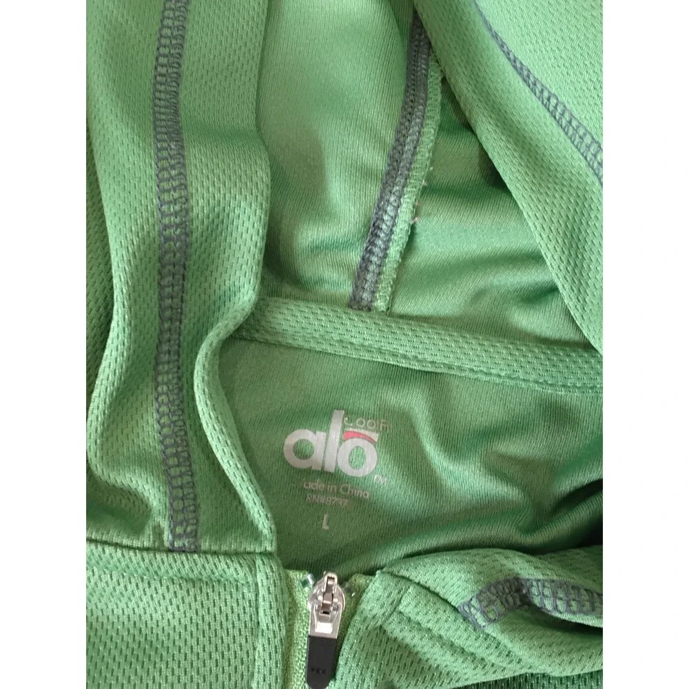 Alo Yoga‎ Sport Green 1/4 Zip Hooded Pullover Long Sleeve Athletic Top Large